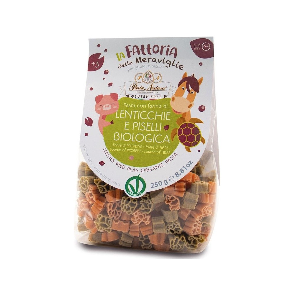 Makaron z soczewicy i groszku dla Dzieci - Zwierzęta Farma Bezglutenowy BIO 250 g - Pasta Natura